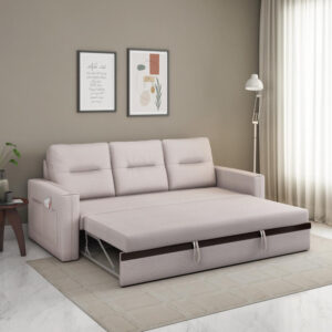 Home arham boxton 3 seater sofa cum bed – light brown