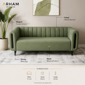 Home arham comfort 3 seater fabric sofa – olive green
