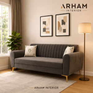 Home arham milano 3 seater velvet sofa – graphite grey.