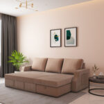 l shape sofa cum bed with left lounger & storage – light brown1