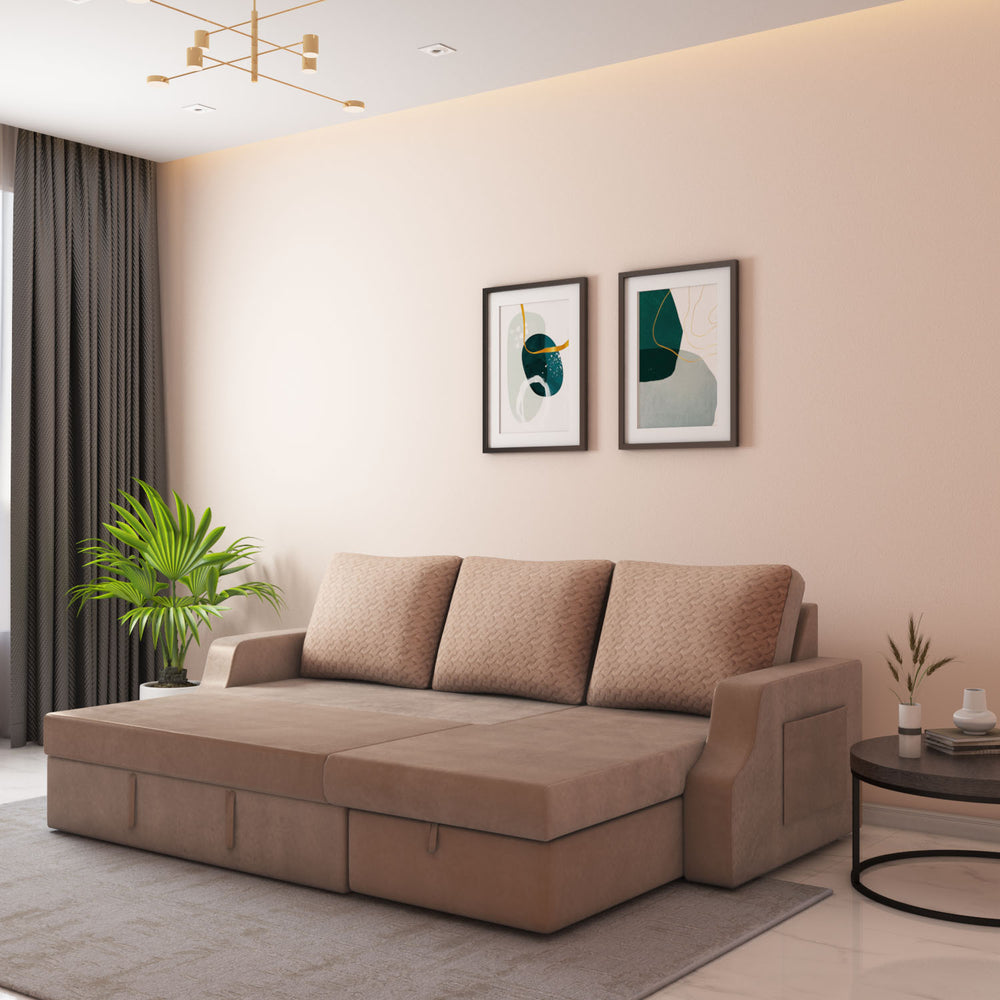 l shape sofa cum bed with left lounger & storage – light brown1 l shape sofa cum bed with left lounger & storage – light brown1